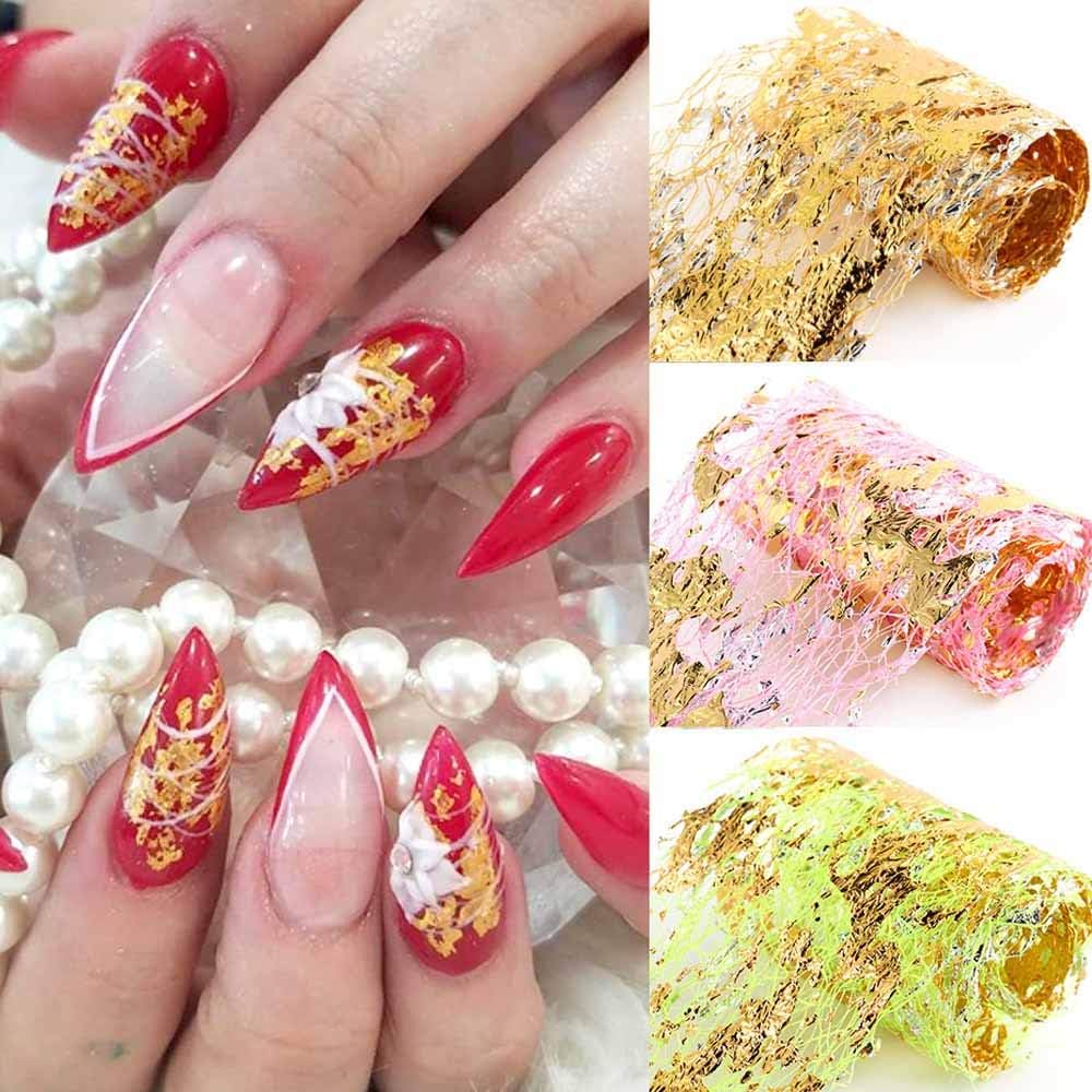 Spiral Nail Foil NSB0142 – Set de 10 Rollos Metálicos Dorados y Plateados para Uñas