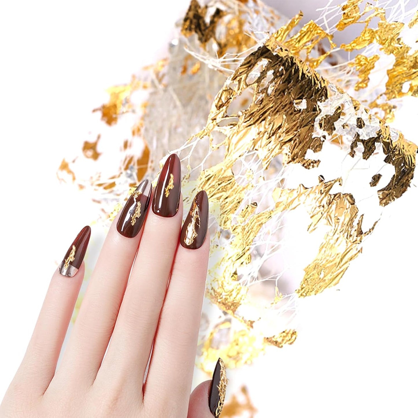 Spiral Nail Foil NSB0142 – Set de 10 Rollos Metálicos Dorados y Plateados para Uñas