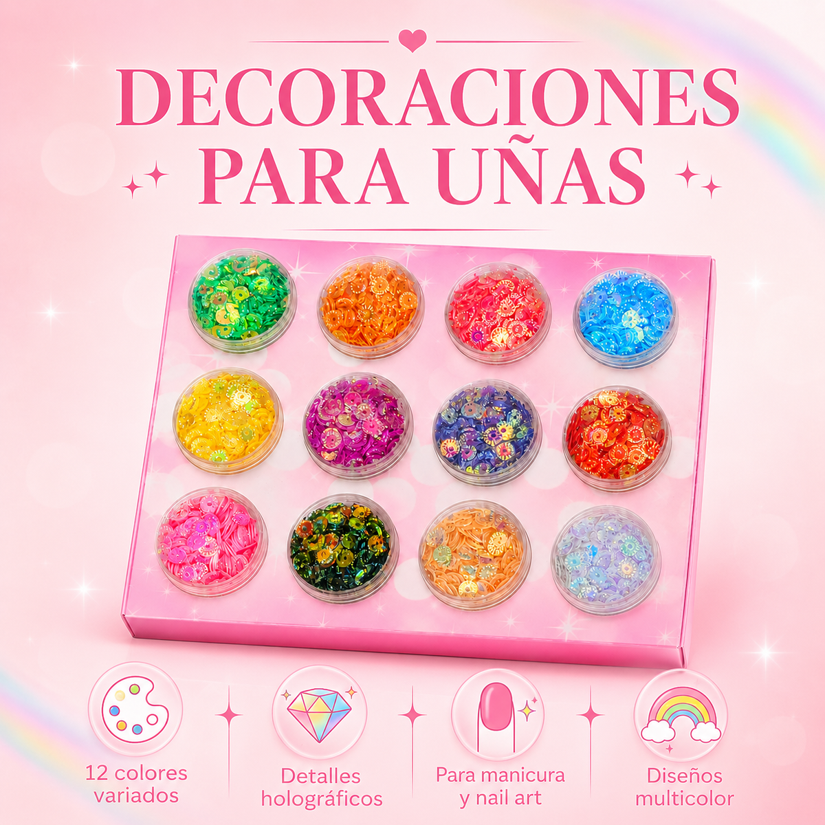 Spiral Bisutería o Gangarrias Holográficas para Uñas 12 Colores NSB0154