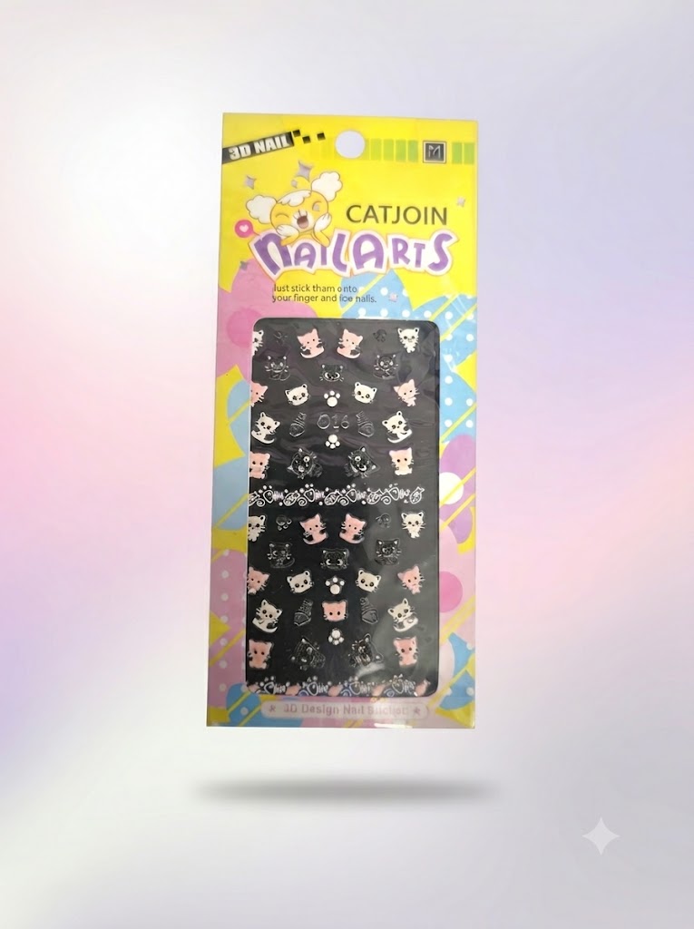 Catoon Nail Arts 3D Nail Stickers 016 – Gatitos, Huellas y Espinas de Pescado