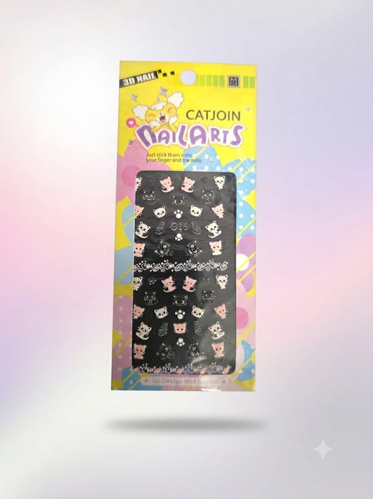 Catoon Nail Arts 3D Nail Stickers 016 – Gatitos, Huellas y Espinas de Pescado