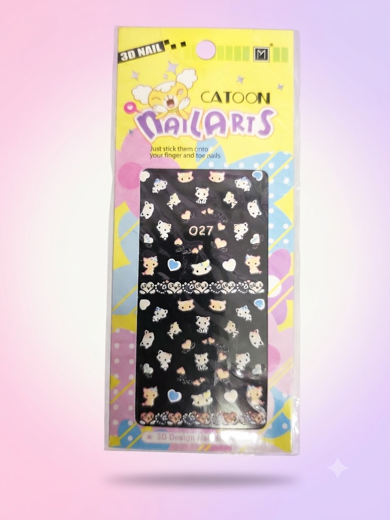 Catoon Nail Arts 3D Nail Stickers 027 – Gatitos, Corazones y Bordes Decorativos