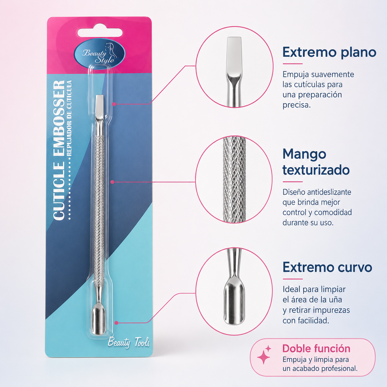 Beauty Style Empujador de Cutícula Doble Punta 5½” 0303603
