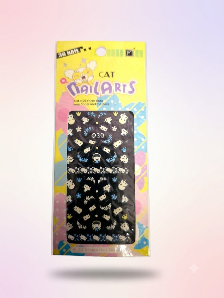 Catoon Nail Arts 3D Nail Stickers 030 – Gatitos, Flores y Huellas Multicolor