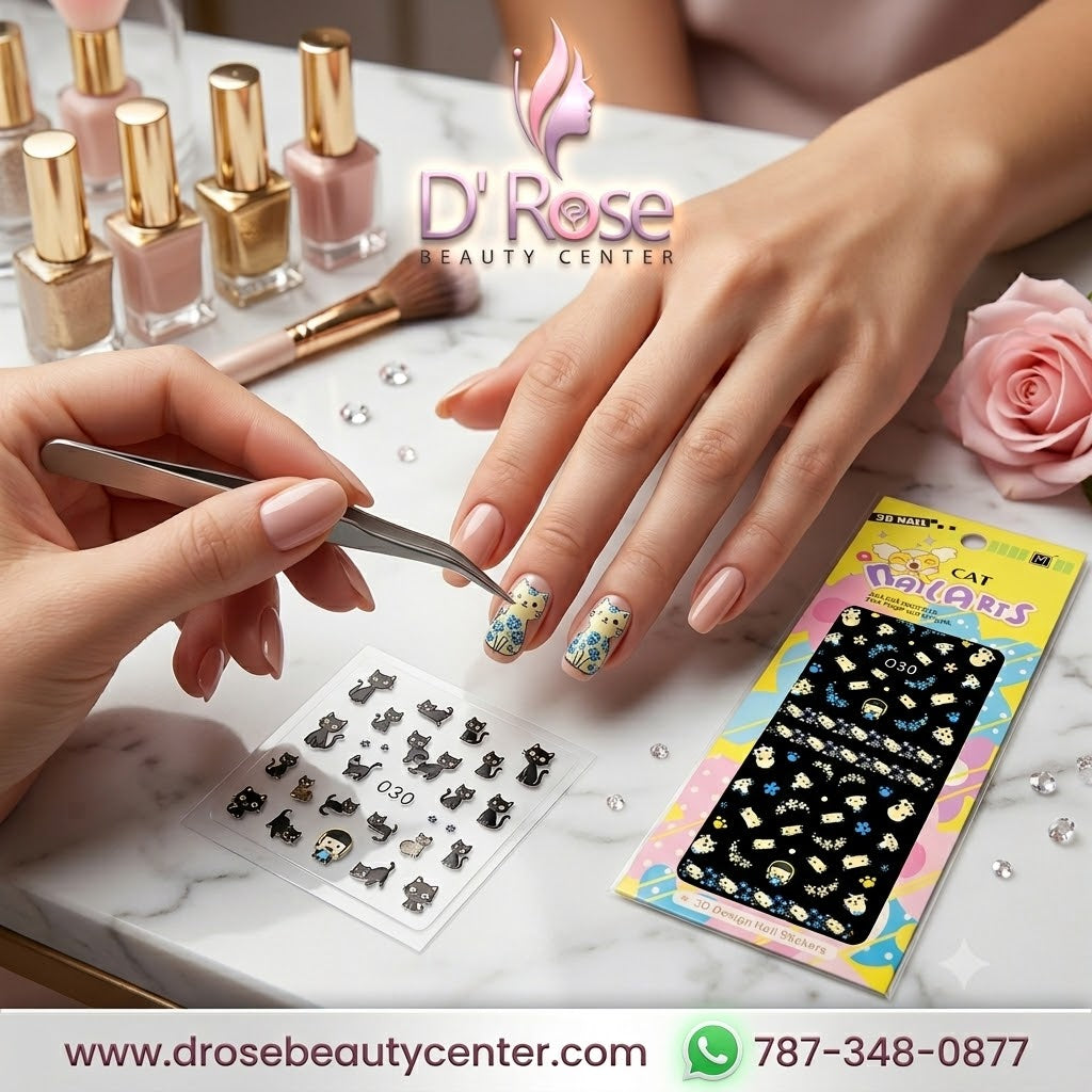 Catoon Nail Arts 3D Nail Stickers 030 – Gatitos, Flores y Huellas Multicolor