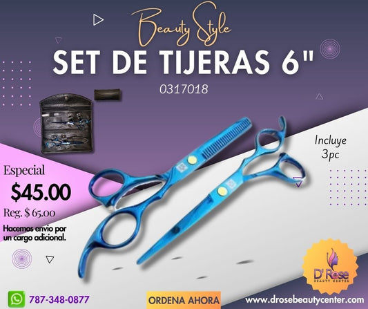 Beauty Style Set 3pc de Tijeras de Recortar de Titanium 6" 0317018