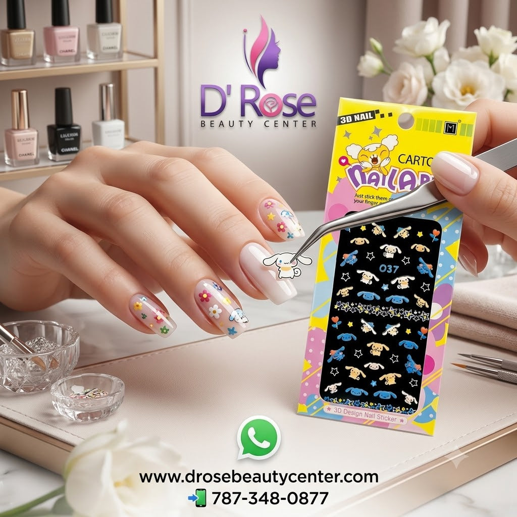 Cartoon Nail Arts 3D Nail Stickers 037 – Personajes de Orejas Largas, Estrellas y Corazones