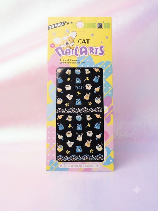 Cat Nail Arts 3D Nail Stickers 040 – Animalitos, Corazones y Detalles Decorativos