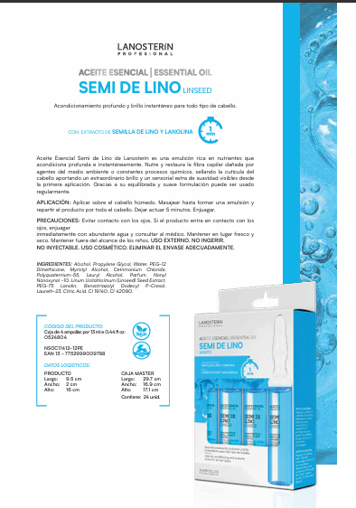Lanosterín Profesional Ampolla Semi de Lino Aceite Esencial 0.44 oz 0520012