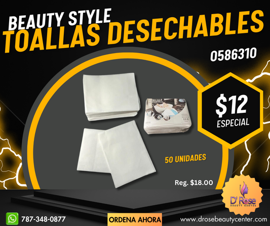 Beauty Style Toallas Blancas Desechables para Secar Cabello 50pz 0586310