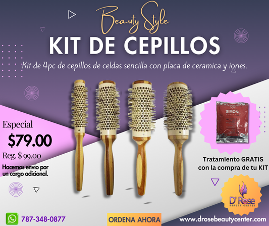 Beauty Style Cepillo Térmico Bambu Cerámicas e Iones Kit 4PC 0618210-4K