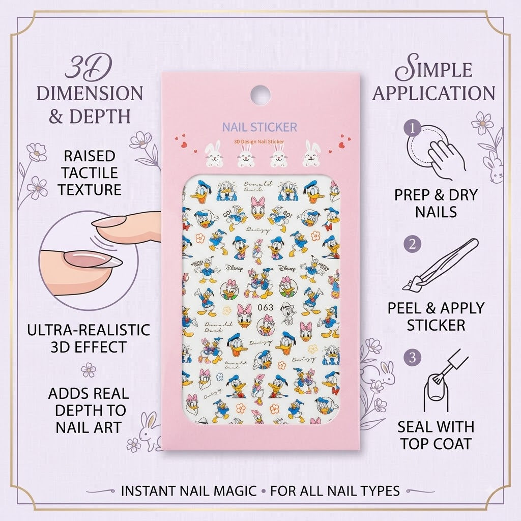 Nail Sticker 3D 063 – Diseños Multicolores de Personajes
