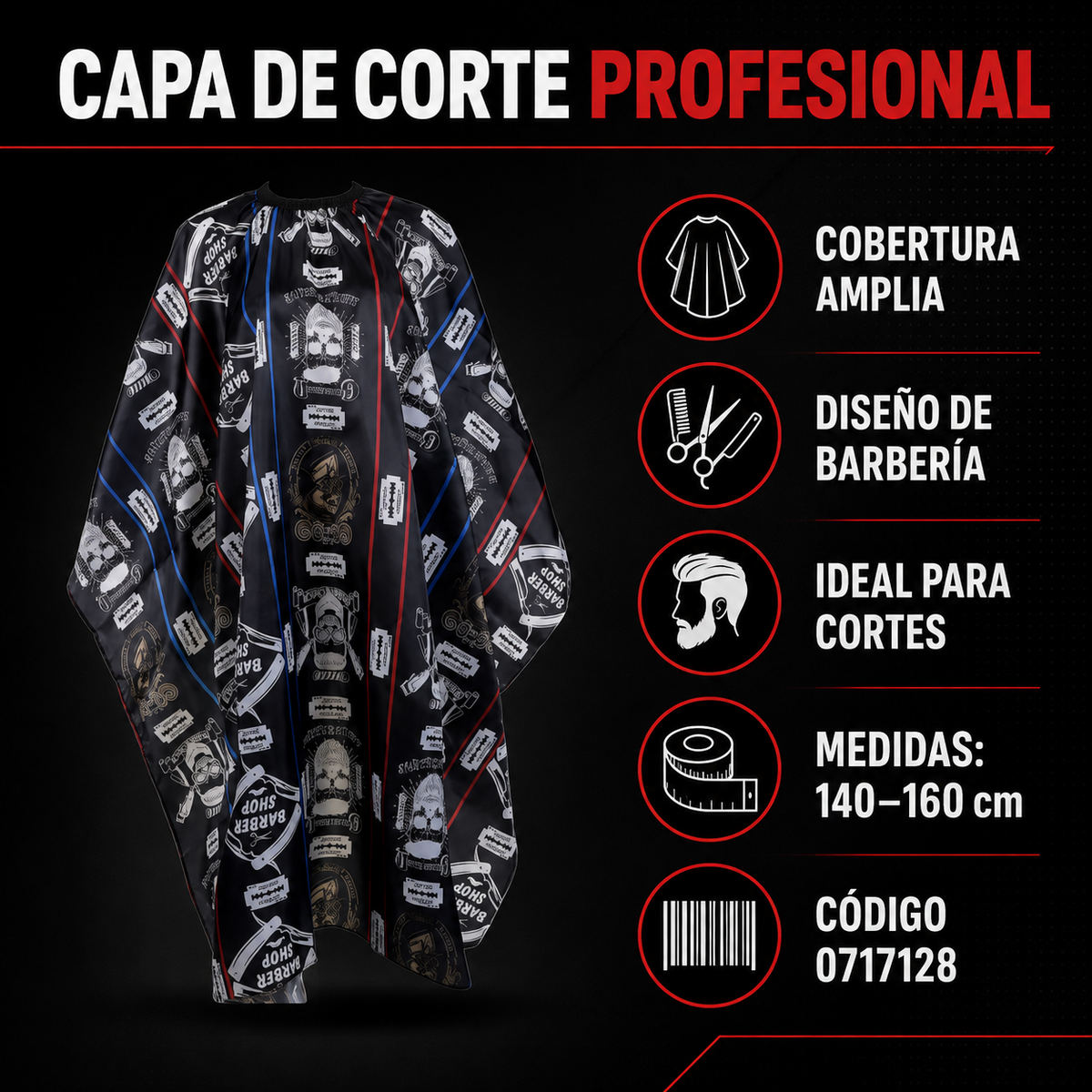 Beauty Style Capa de Corte para Barbero con Diseño 0717128