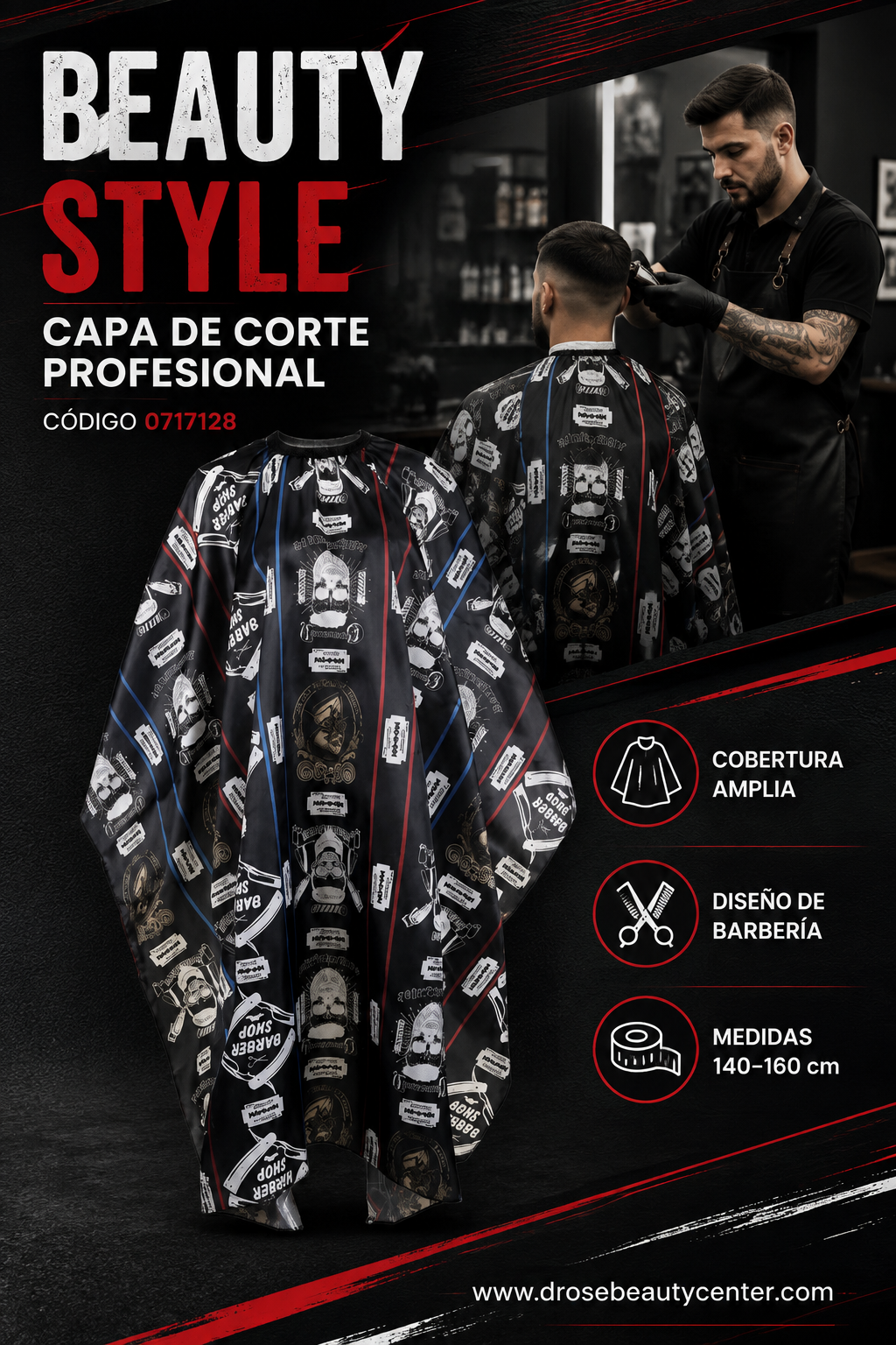 Beauty Style Capa de Corte para Barbero con Diseño 0717128