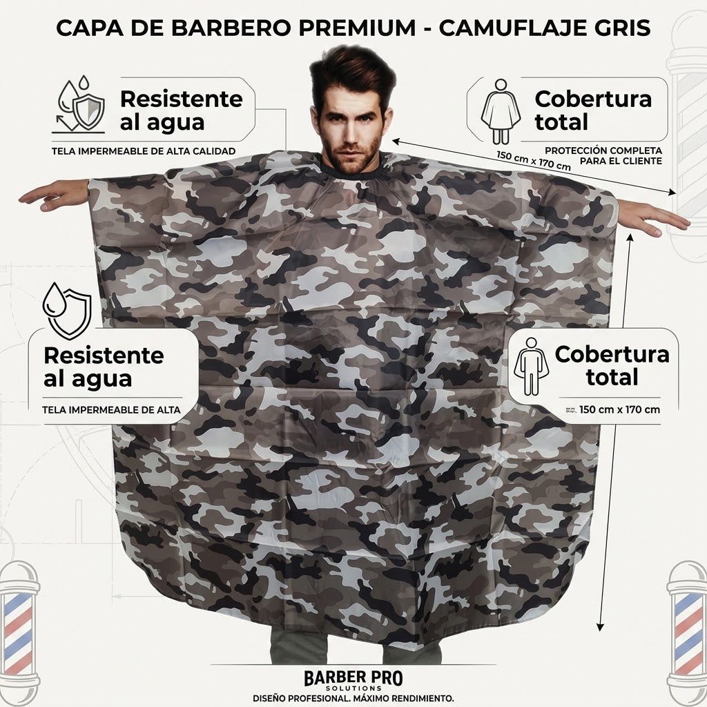 Beauty Style Capa de Corte Camuflaje Gris 140 × 160 cm – 0717137