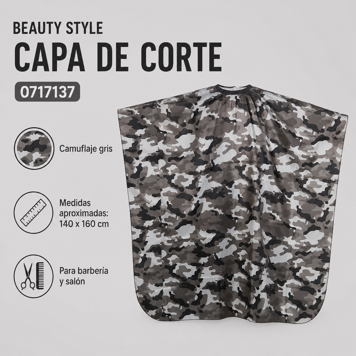 Beauty Style Capa de Corte Camuflaje Gris 140 × 160 cm – 0717137