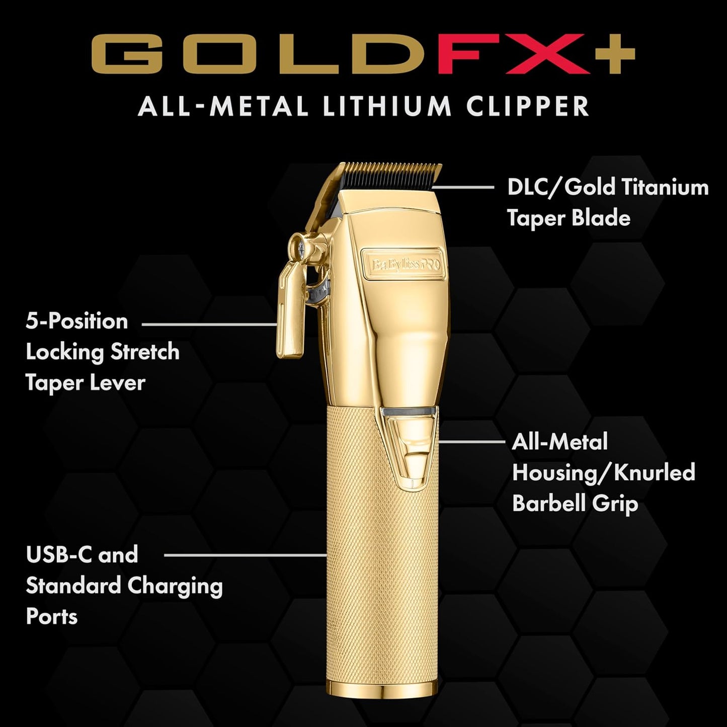 BaBylissPRO GoldFX FX870G Metal Lithium Clipper Gold