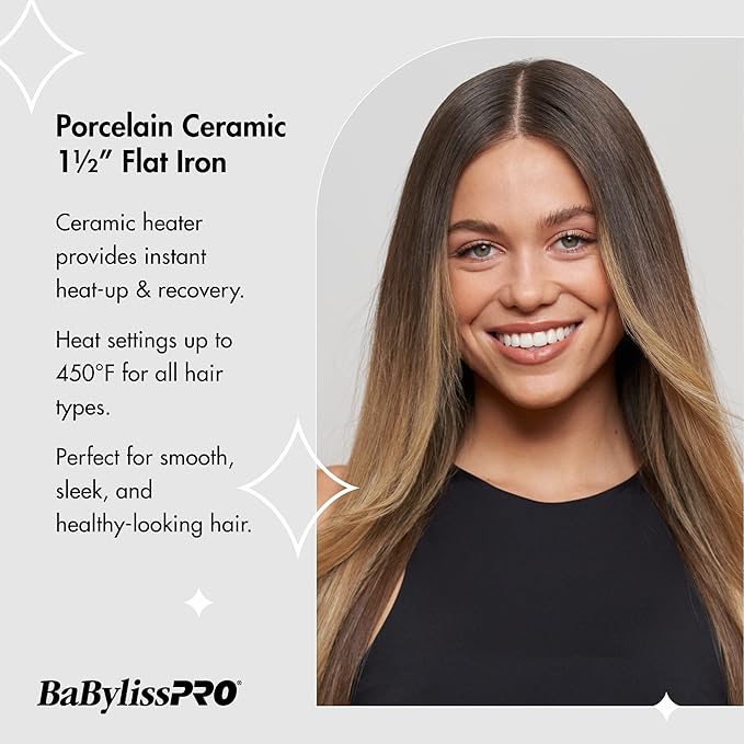 🔥 BABYLISSPRO PLANCHA PORCELANA Y CERÁMICA 1½'' – HASTA 450°F 🔥