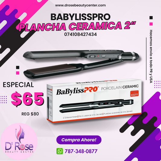 BABYLISSPRO PLANCHA PORCELANA Y CERAMICA 2" 450°F 074108427434