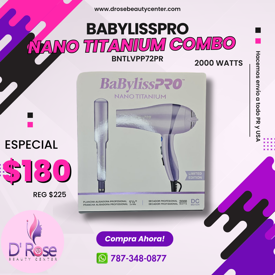 BABYLISSPRO NANO TITANIUM BLOWER Y PLANCHA 1.5" BNTLVPP72PR