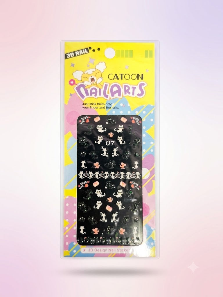 Catoon Nail Arts 3D Nail Stickers 07 – Gatos, Lazos y Corazones