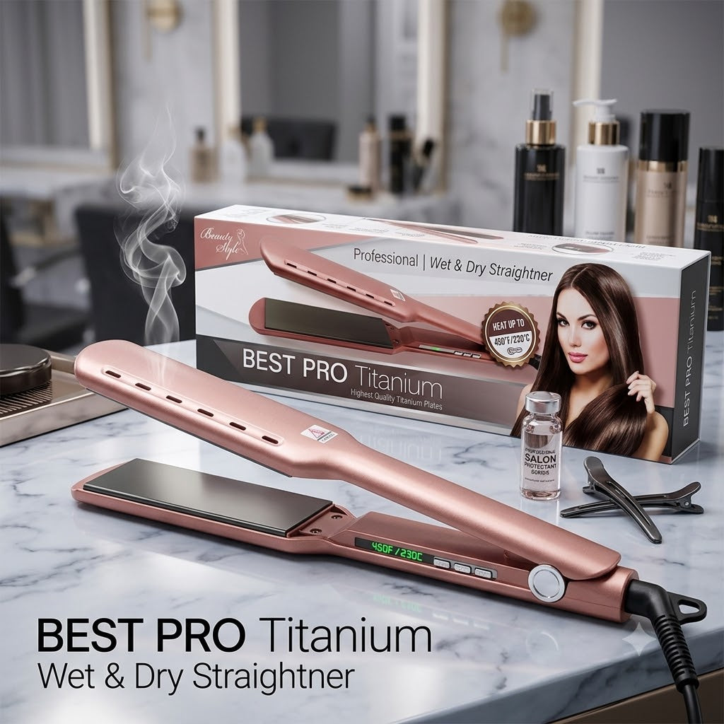 Beauty Style Best Pro Titanium Plancha Profesional Wet & Dry 2” Rose Gold 450°F – 0904110