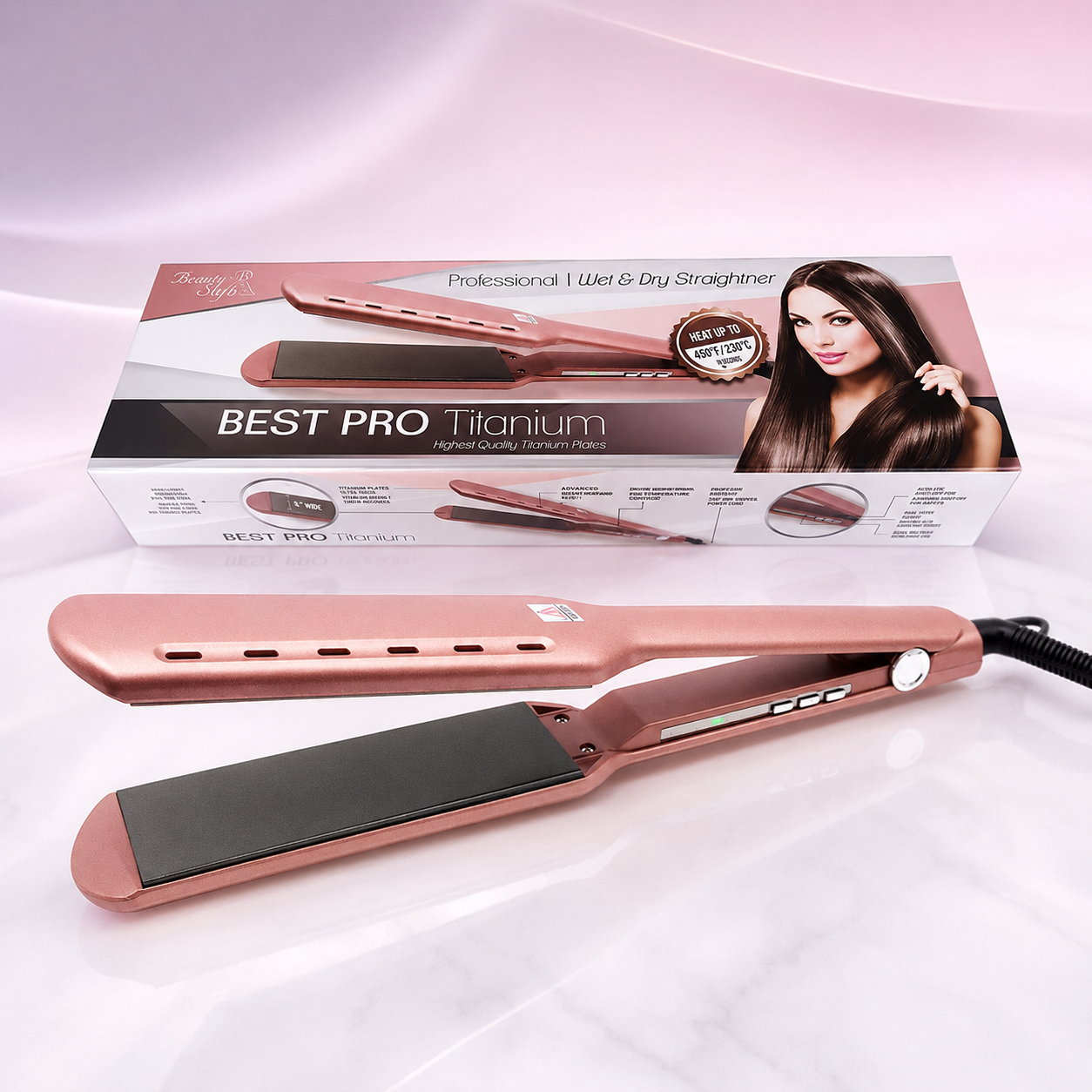 Beauty Style Best Pro Titanium Plancha Profesional Wet & Dry 2” Rose Gold 450°F – 0904110