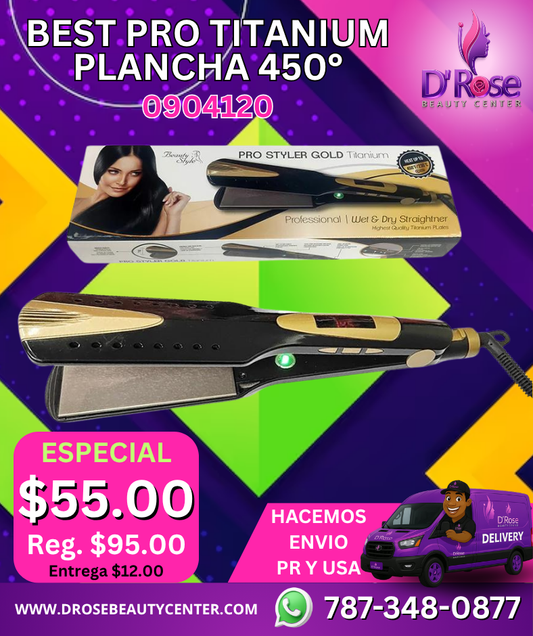 🌟 BEAUTY STYLE – PLANCHA PRO STYLER GOLD NANO TITANIUM WET DRY 450°F (0904120) 🌟