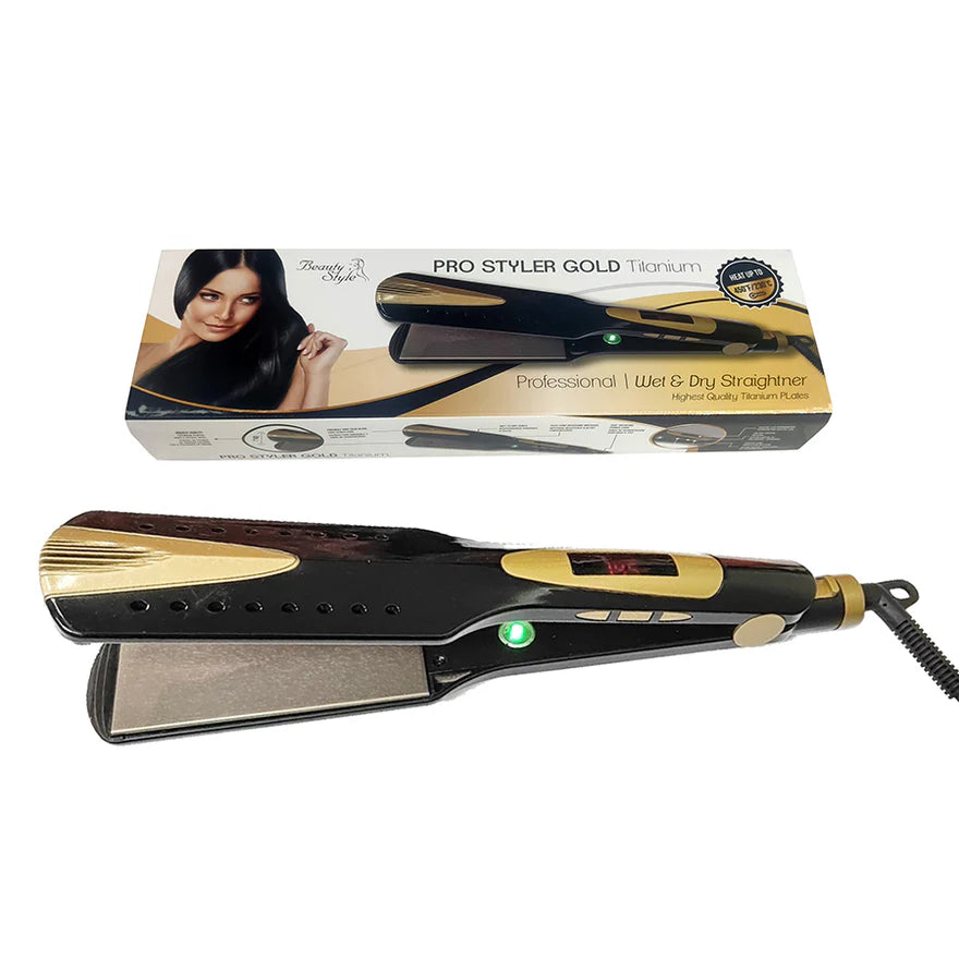 🌟 BEAUTY STYLE – PLANCHA PRO STYLER GOLD NANO TITANIUM WET DRY 450°F (0904120) 🌟