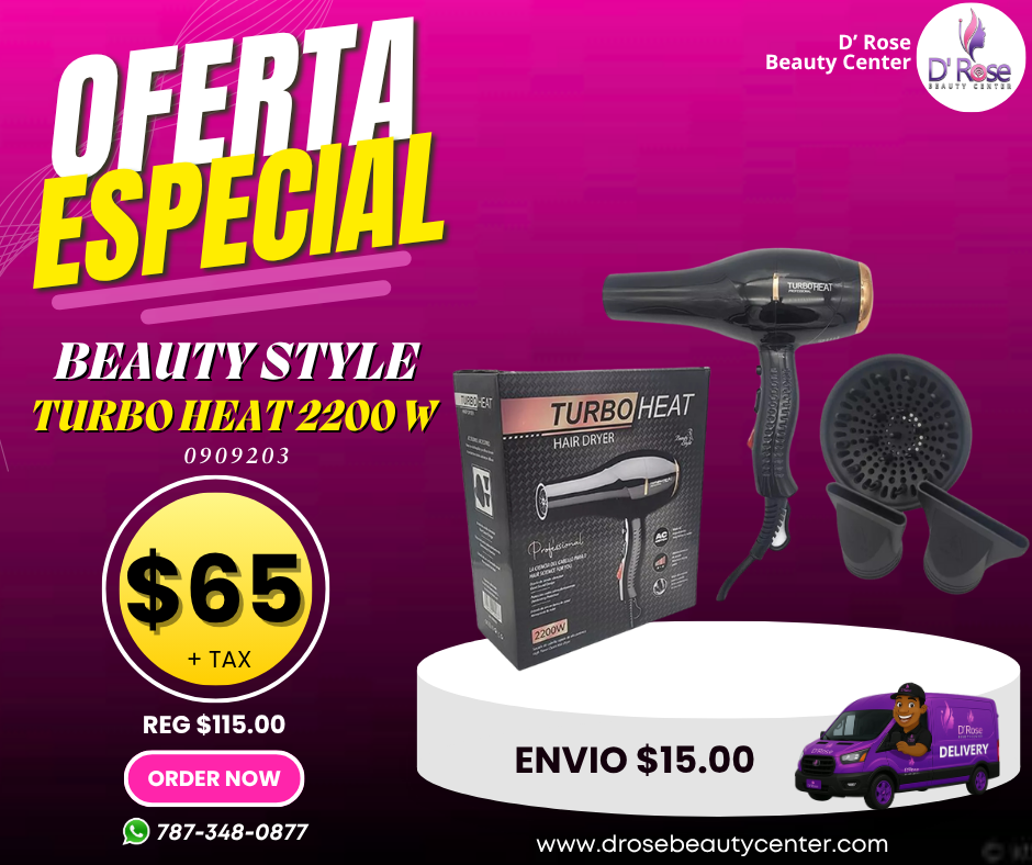 💨 SECADOR PROFESIONAL BEAUTY STYLE TURBO HEAT 2200W – MODELO 0909203