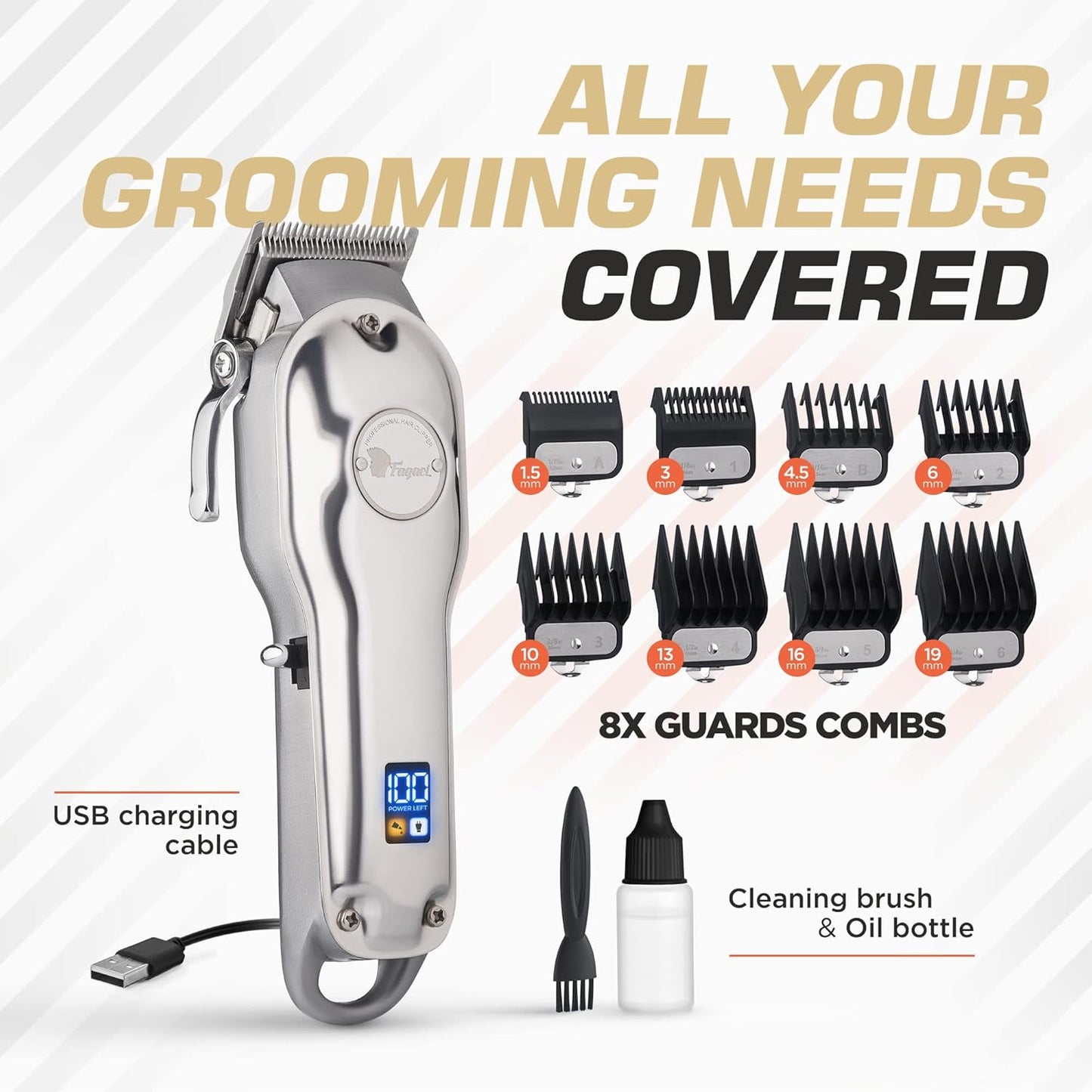 Barber by Beauty Style Super Magic Clip Clipper Silver 0923421 – Máquina Cortadora Profesional Inalámbrica