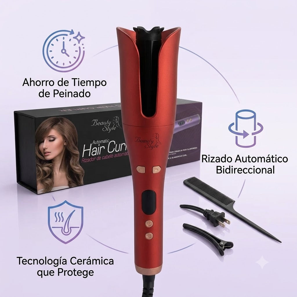 Beauty Style Rizador Automático de Cabello Cerámico Bidireccional Rojo 0925124