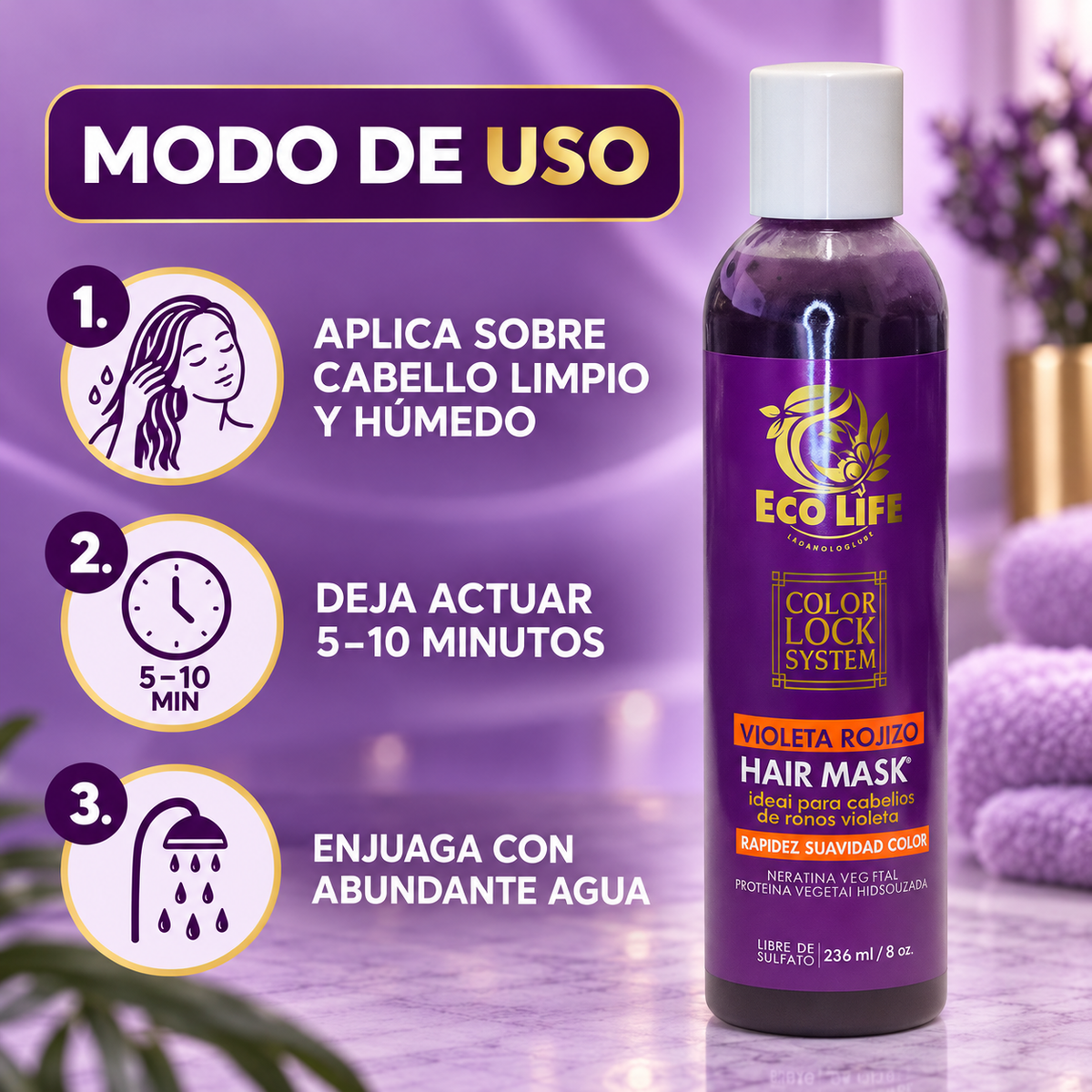 ECOLIFE Technologies Color Lock Hair Mask Violeta Rojizo 8 oz – ETCLSRVM