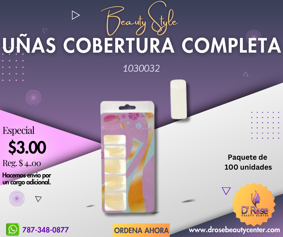 Beauty Style Uñas Square Mid Cover Color Natural x 100 1030032