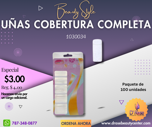 Beauty Style Uñas Square Mid Cover Color Transparente x 100 1030034