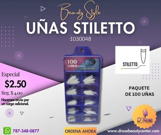 Beauty Style Uñas Stiletto Natural Cortas x 100 1030048