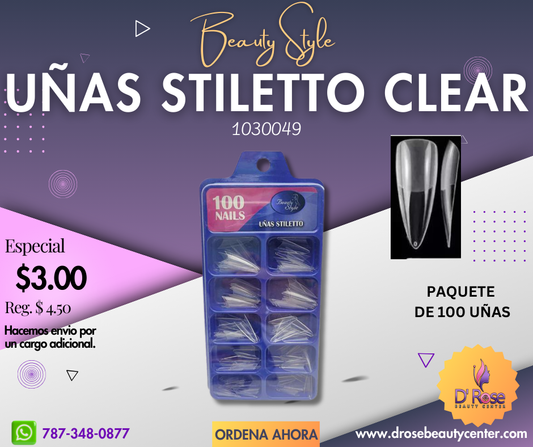 Beauty Style Uñas Stiletto Clear Cortas x 100 1030049