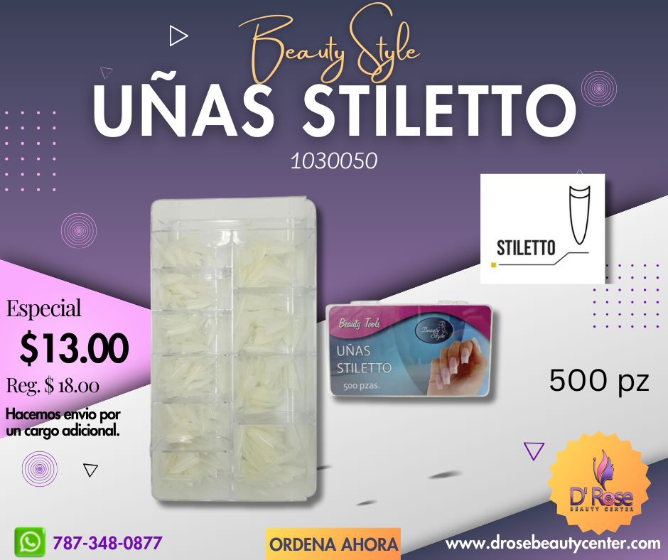 Beauty Style Uñas Stiletto Color Natural de 500pc 1030050