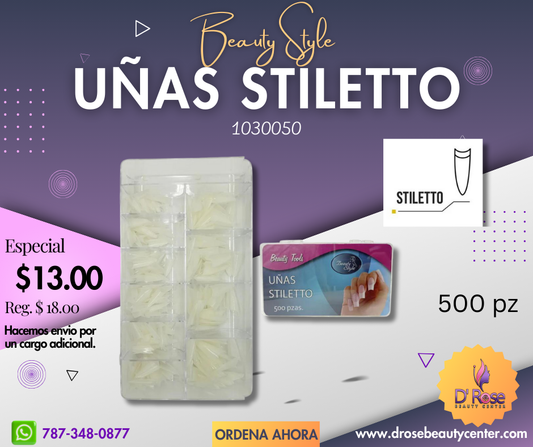 Beauty Style Uñas Stiletto Color Natural de 500pc 1030050