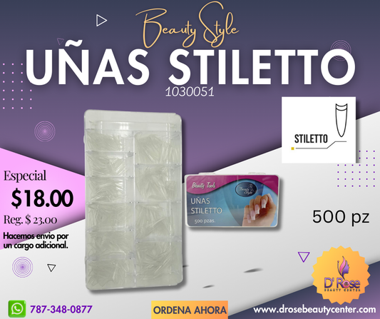 Beauty Style Uñas Stiletto Color Transparente de 500pc 1030051