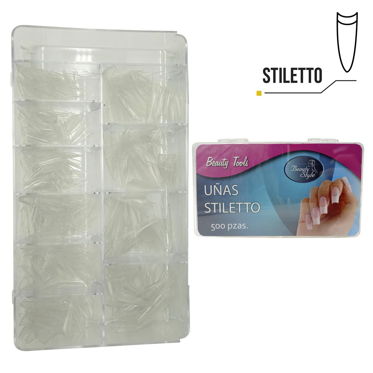 Beauty Style Uñas Stiletto Color Transparente de 500pc 1030051