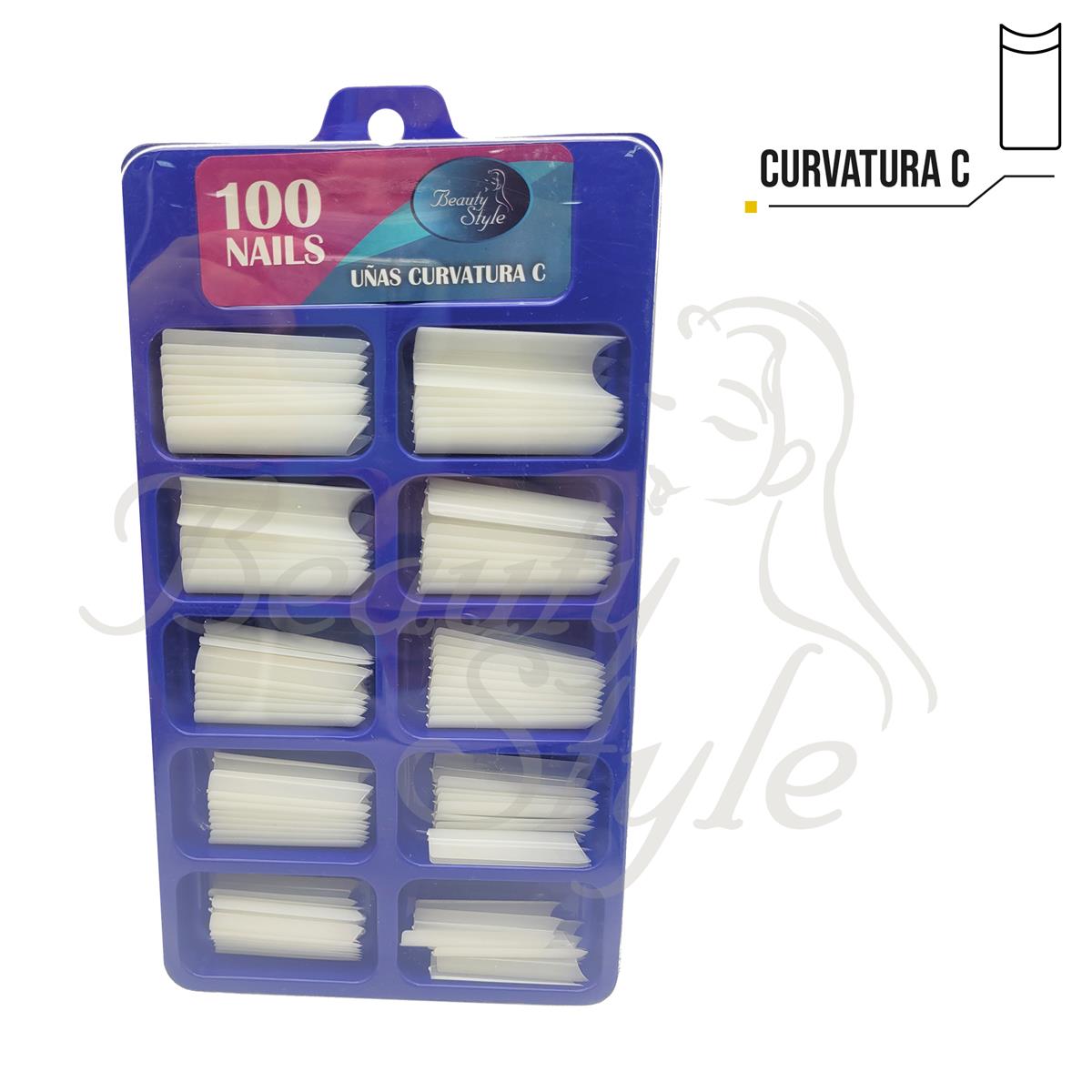 Beauty Style Uñas Curvatura C Cuadrada Natural x 100 1030052