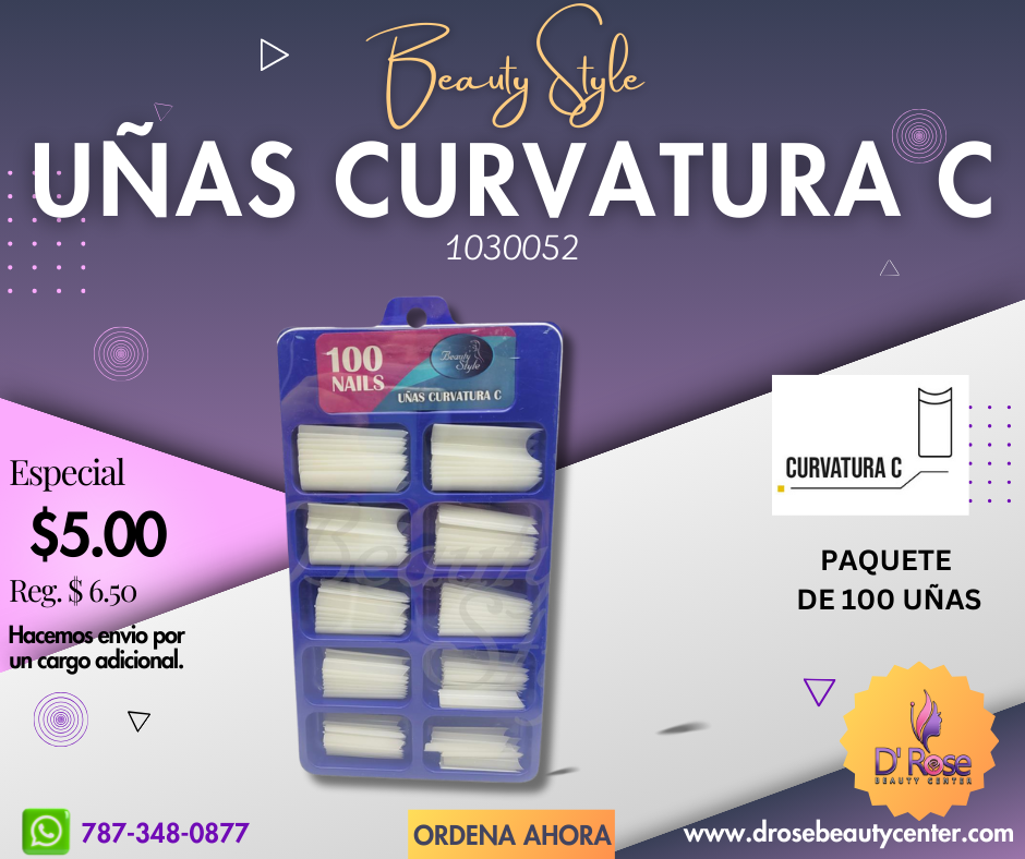 Beauty Style Uñas Curvatura C Cuadrada Natural x 100 1030052