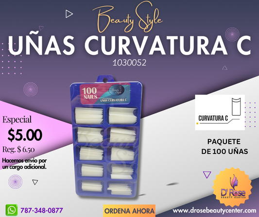 Beauty Style Uñas Curvatura C Cuadrada Natural x 100 1030052