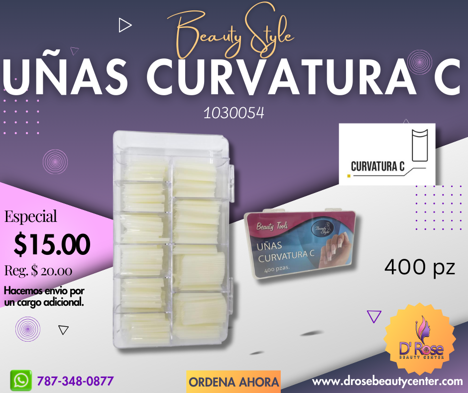 Beauty Style Uñas Curvatura en C Color Natural de 400pc 1030054