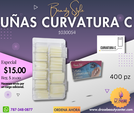 Beauty Style Uñas Curvatura en C Color Natural de 400pc 1030054