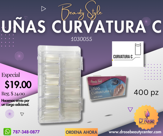 Beauty Style Uñas Curvatura en C Color Transparente de 400pc 1030055