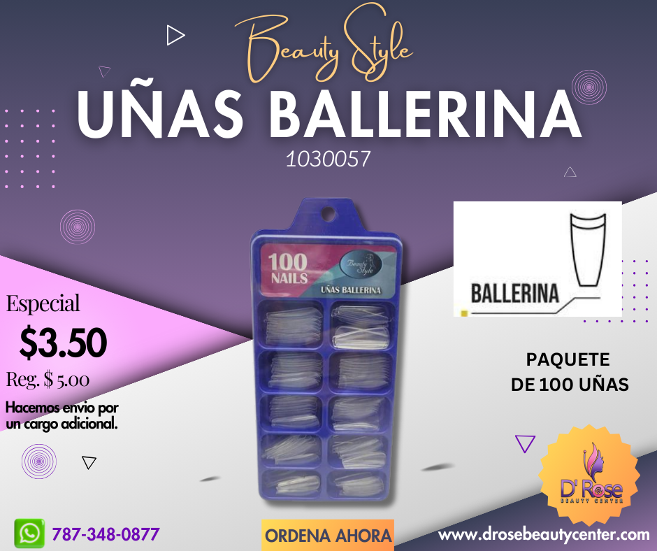 Beauty Style Uñas Ballerina Clear x 100 1030057