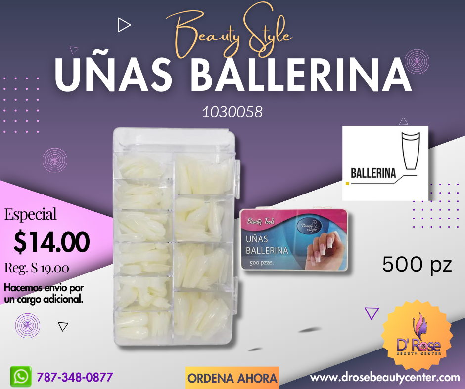 Beauty Style Uñas Ballerina Natural de 500pc 1030058