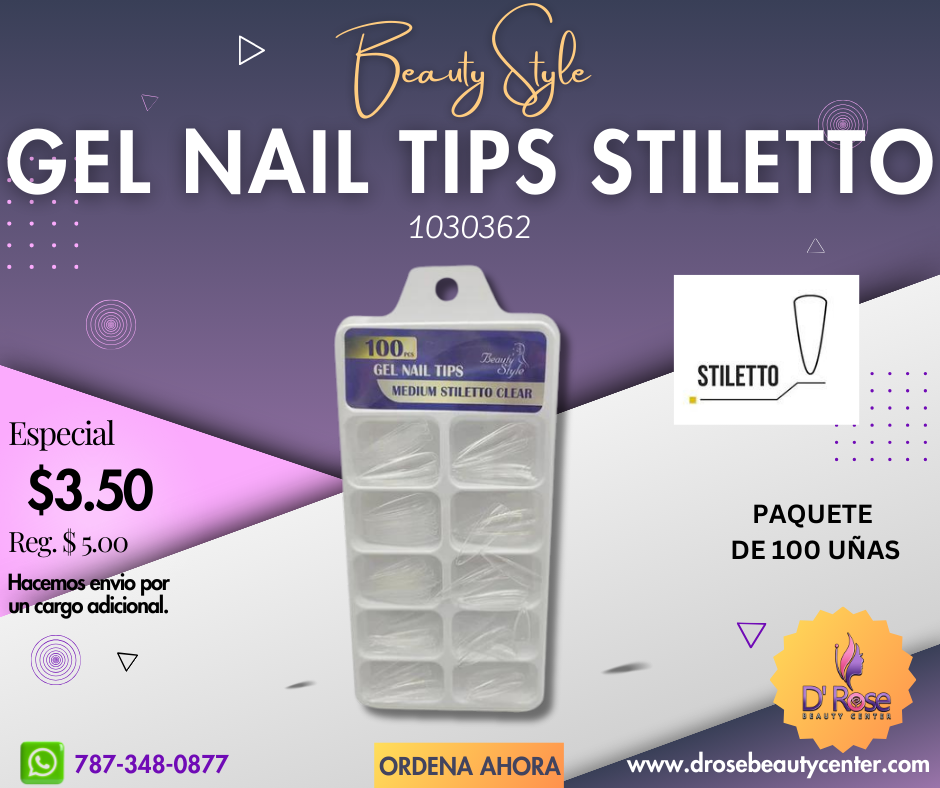 Beauty Style Gel Nail Tip Medium Stiletto Clear x 100 1030062